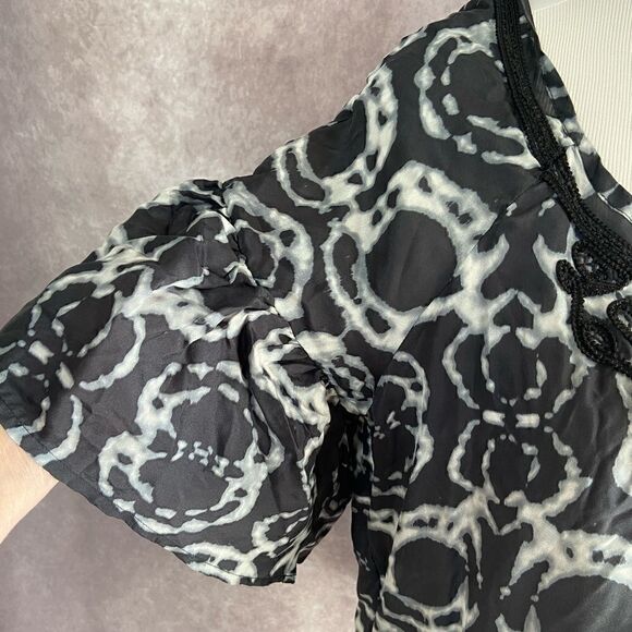 NWT Da-Nang Black & White Tie Dye Embroidered Silk Blouse - Picture 8 of 12
